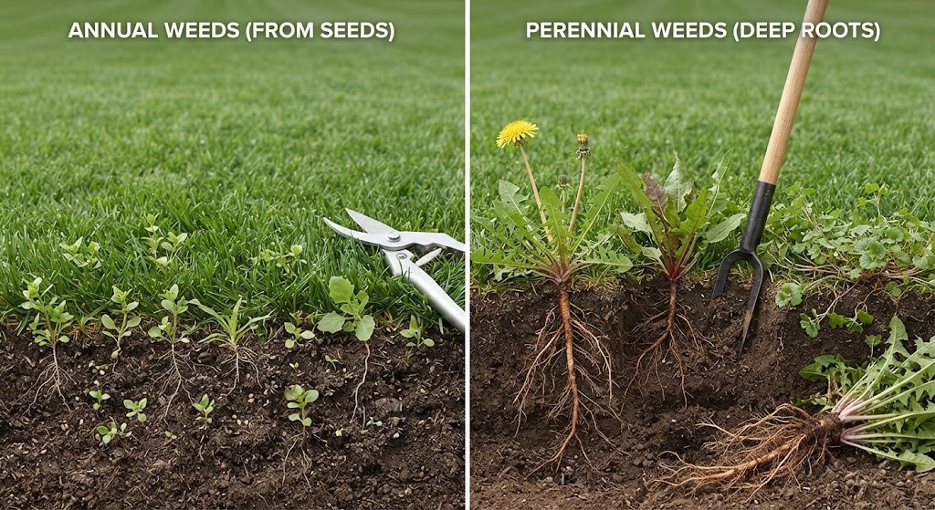 annual vs perennial weeds